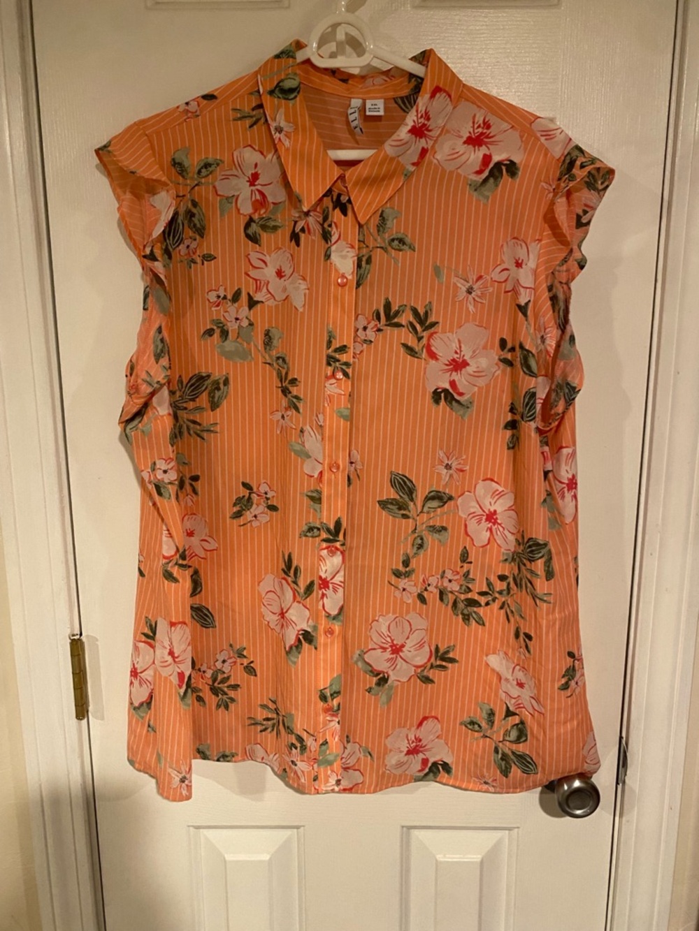 Elle Peach Floral Sleeveless Blouse